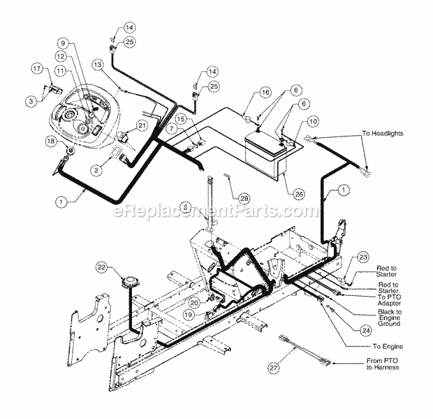 Battery, Electrical Components And Switches Diagram and Parts List for 2146 13A-224F100 Cub Cadet Lawn Tractor